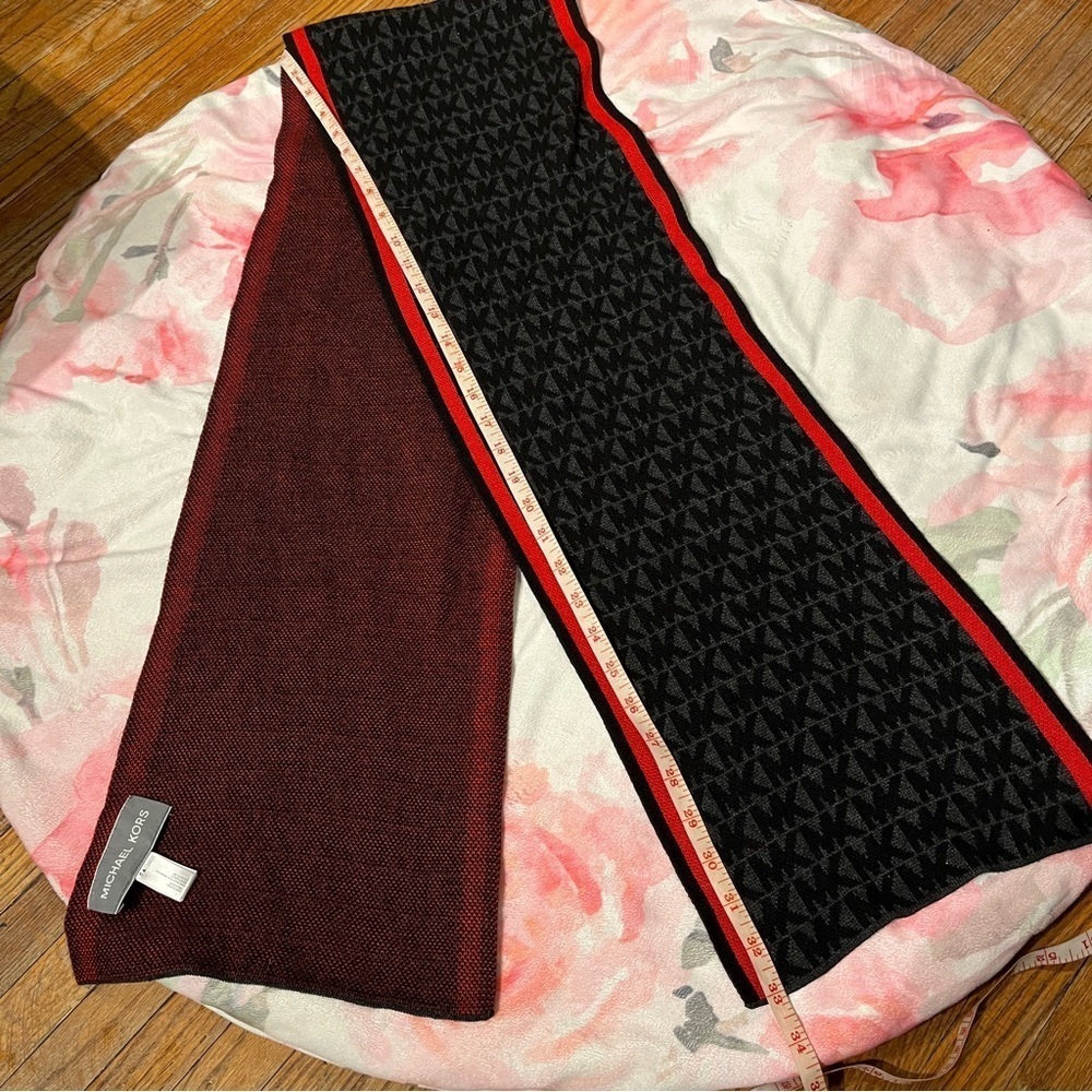 Micheal Kors long light weight black red and gray scarf